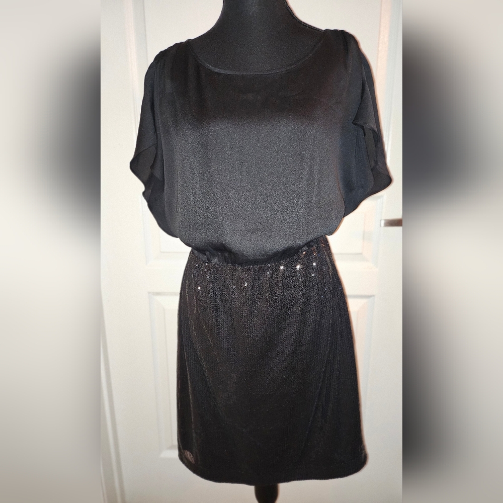 Black Sequin Mini Cocktail Dress with Dolman Sleeves